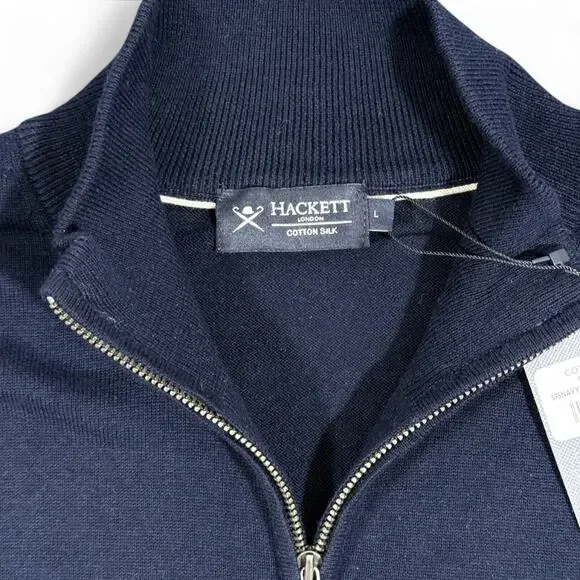 Hackett London Cotton Silk Quarter Zip Sweater Mens L Luxe Preppy Classic Navy - Picture 5 of 10